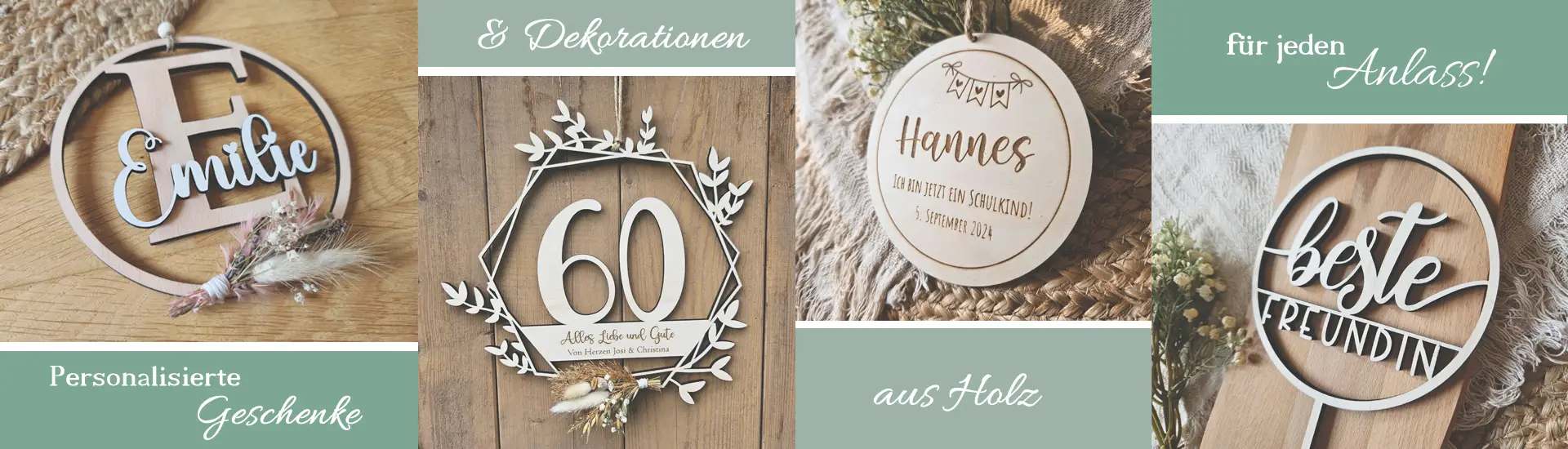 Personalisierte Geschenke & Dekorationen aus Holz für jeden Anlass