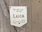 Preview: Holzschild Wimpel "Luca" mit individueller Gravur aus Holz