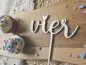 Preview: Cake Topper Schriftzug "Geburtstag 4 Vier" Lasercut aus Holz