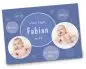 Preview: Geburtskarte Babykarte DIN A6 A5 quer Fabian blau