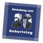 Mobile Preview: Geburtstag Einladungskarte quadratisch 125 mm + 210 mm Florian blau