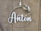 Preview: Namensschild "Anton" aus Holz mit Jute-Hoop und Trockenblumen