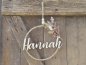 Preview: Namensschild "Hannah" aus Holz mit Jute-Hoop und Trockenblumen