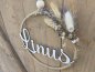 Preview: Namensschild "Linus" aus Holz mit Jute-Hoop und Trockenblumen