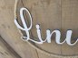 Mobile Preview: Namensschild "Linus" aus Holz mit Jute-Hoop und Trockenblumen