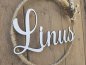 Preview: Namensschild "Linus" aus Holz mit Jute-Hoop und Trockenblumen