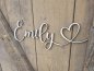 Preview: Namensschild Schriftzug Lasercut "Emily" mit Herz aus Holz