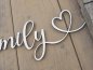 Preview: Namensschild Schriftzug Lasercut "Emily" mit Herz aus Holz