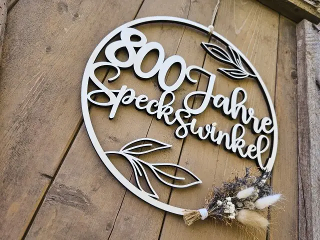 "800 Jahre Speckswinkel" Holzschnitt Lasercut 2