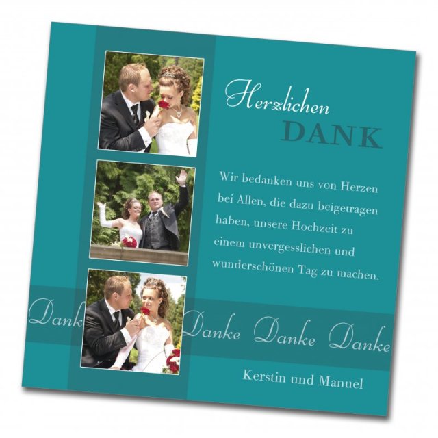  Hochzeit Danksagungskarte quadratisch 125 mm 210 Kerstin Manuel blau