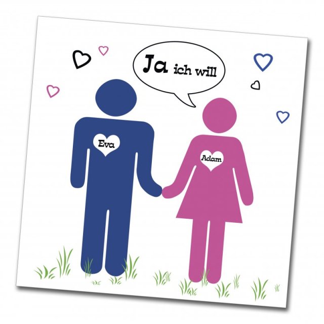 Preview: Hochzeit Einladungskarte quadratisch 125 + 210 Adam & Eva