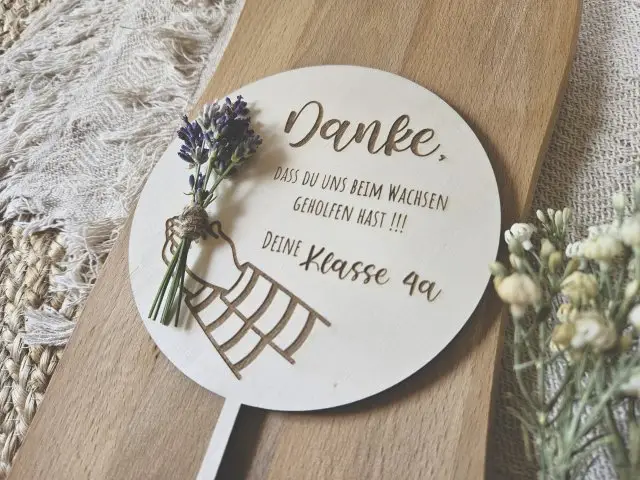 Blumenstecker Cake Topper "Danke 1" Lasergravur aus Holz