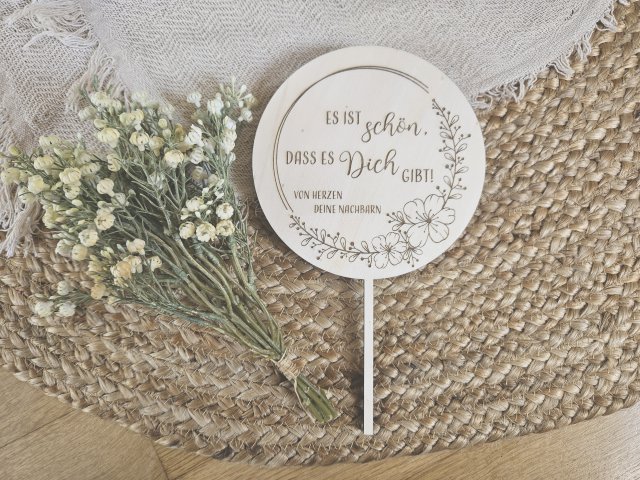 Preview: Blumenstecker Cake Topper "Danke 2" Lasergravur aus Holz
