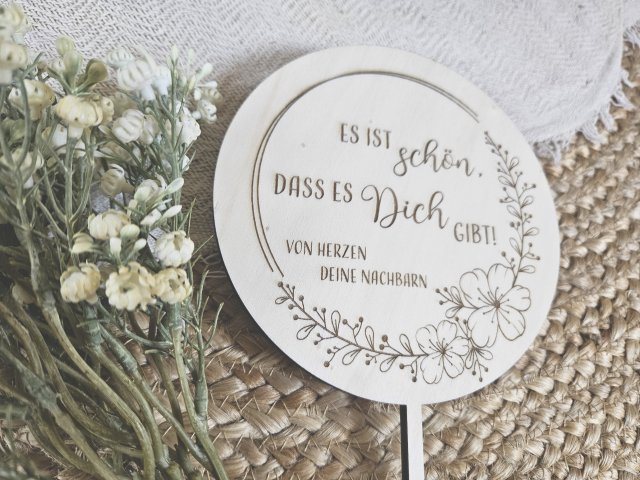 Preview: Blumenstecker Cake Topper "Danke 2" Lasergravur aus Holz