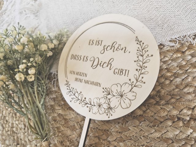 Preview: Blumenstecker Cake Topper "Danke 2" Lasergravur aus Holz