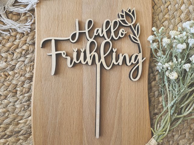 Preview: Blumenstecker "Frühling 1" Lasercut aus Holz