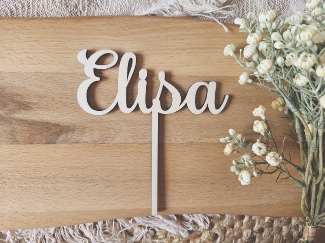 Preview: Cake Topper Schriftzug "beliebiger Text, Schriftart 1" Lasercut aus Holz