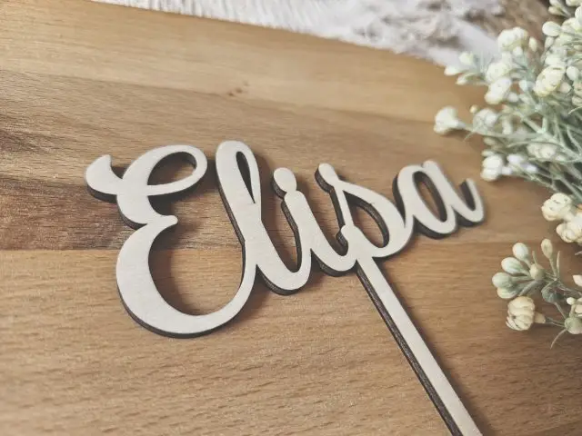 Cake Topper Schriftzug "beliebiger Text, Schriftart 1" Lasercut aus Holz