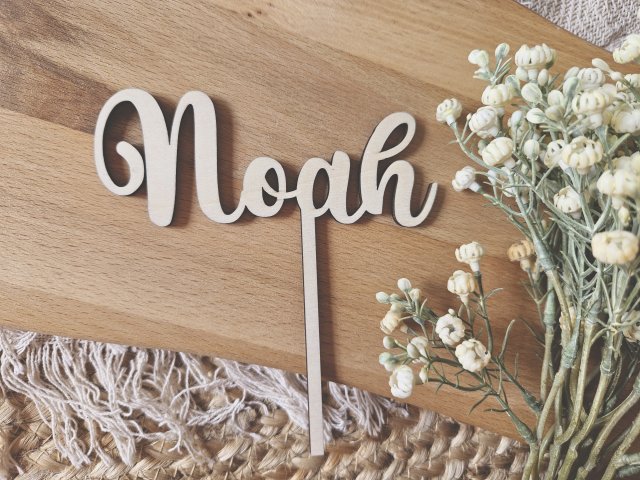 Preview: Cake Topper Schriftzug "beliebiger Text, Schriftart 2" Lasercut aus Holz