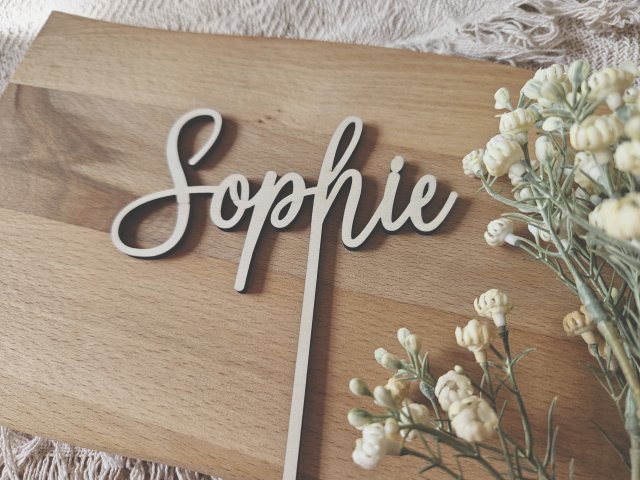 Preview: Cake Topper Schriftzug "beliebiger Text, Schriftart 3" Lasercut aus Holz