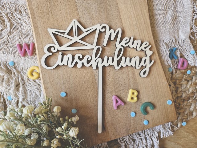 Preview: Cake Topper Schriftzug "Einschulung / Schulkind 2" Lasercut