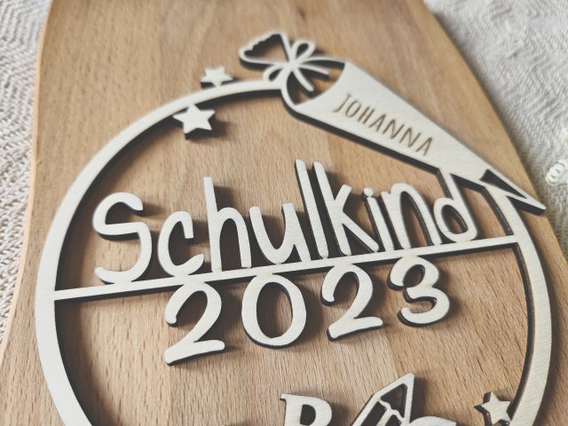 Preview: Cake Topper Schriftzug "Einschulung / Schulkind 5" Lasercut mit Gravur