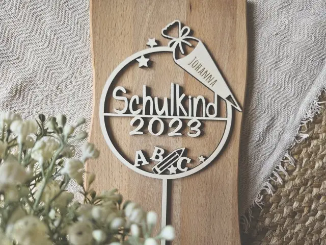 Cake Topper Schriftzug "Einschulung / Schulkind 5" Lasercut mit Gravur