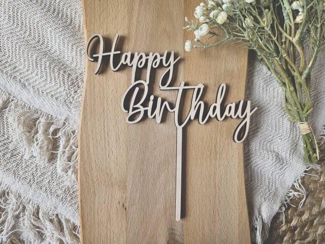 Preview: Cake Topper Schriftzug "Geburtstag Happy Birthday 11" Lasercut