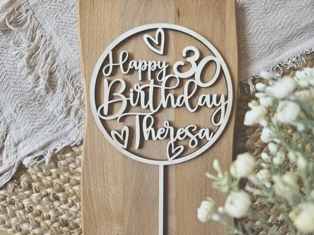 Cake Topper Schriftzug "Geburtstag Happy Birthday 12" Lasercut