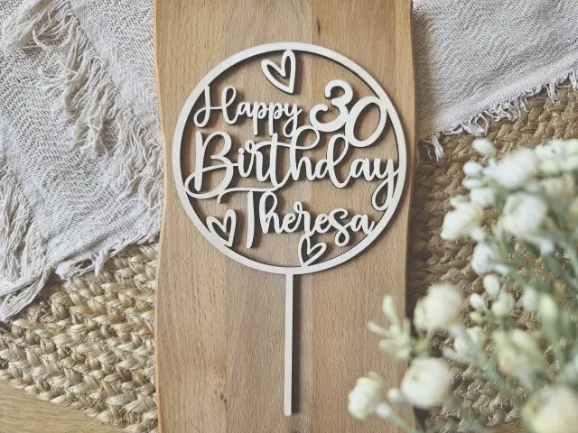 Cake Topper Schriftzug "Geburtstag Happy Birthday 12" Lasercut