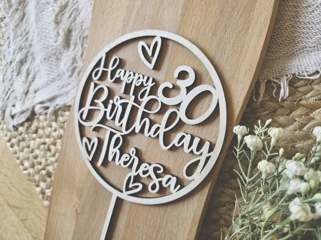 Cake Topper Schriftzug "Geburtstag Happy Birthday 12" Lasercut