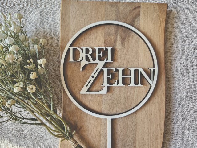 Preview: Cake Topper Schriftzug "Geburtstag Happy Birthday 13" Lasercut