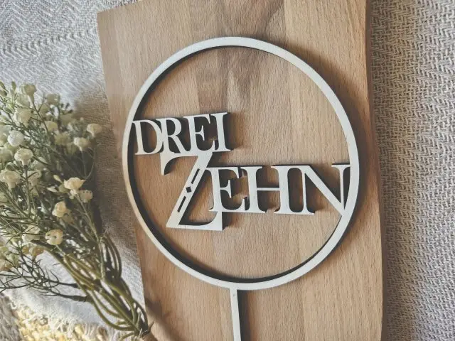 Cake Topper Schriftzug "Geburtstag Happy Birthday 13" Lasercut