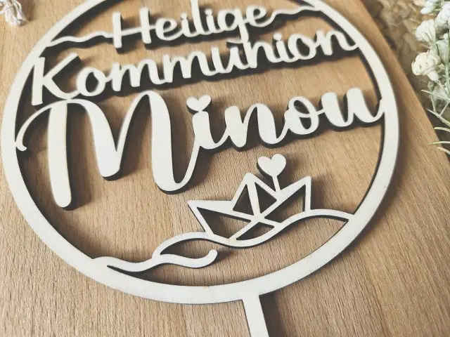 Cake Topper Schriftzug "Kommunion 4" Lasercut aus Holz