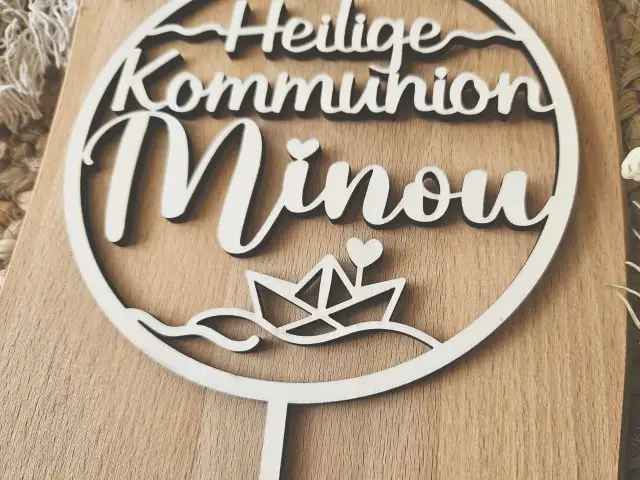 Cake Topper Schriftzug "Kommunion 4" Lasercut aus Holz