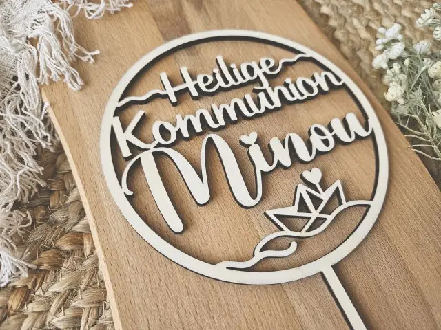 Cake Topper Schriftzug "Kommunion 4" Lasercut aus Holz