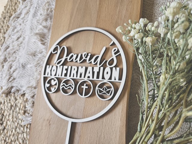 Preview: Cake Topper Schriftzug "Konfirmation 5" Lasercut aus Holz