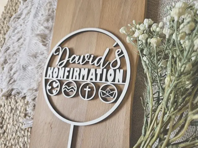 Cake Topper Schriftzug "Konfirmation 5" Lasercut aus Holz