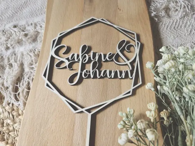 Cake Topper Schriftzug "Hochzeit 2" Lasercut aus Holz