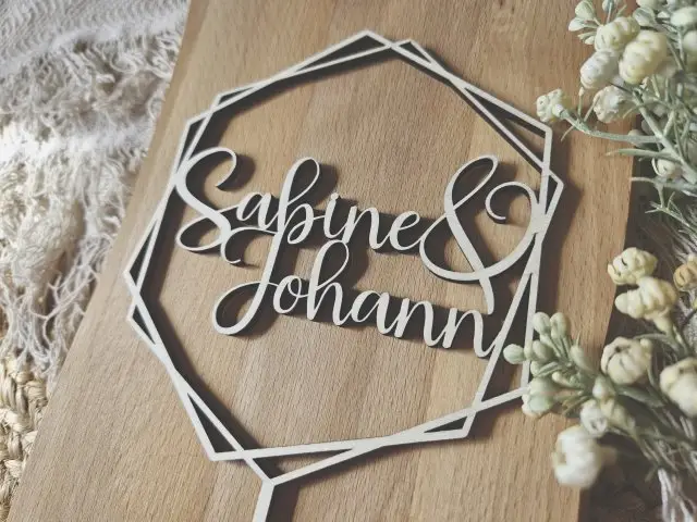 Cake Topper Schriftzug "Hochzeit 2" Lasercut aus Holz