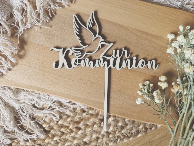 Preview: Cake Topper Schriftzug "Kommunion 1" Lasercut aus Holz
