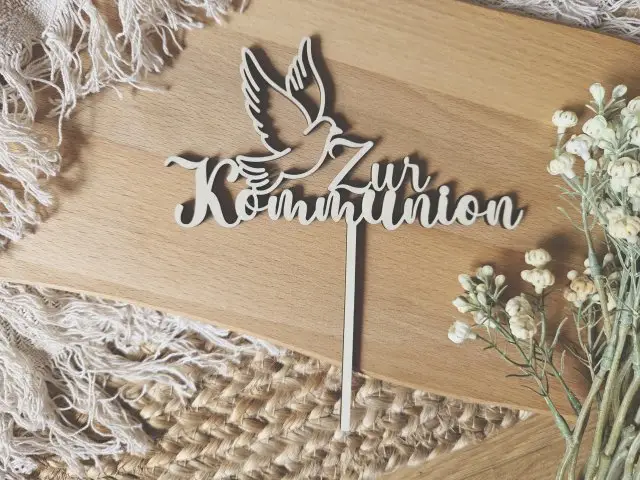 Cake Topper Schriftzug "Kommunion 1" Lasercut aus Holz