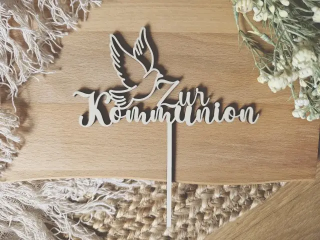 Cake Topper Schriftzug "Kommunion 1" Lasercut aus Holz