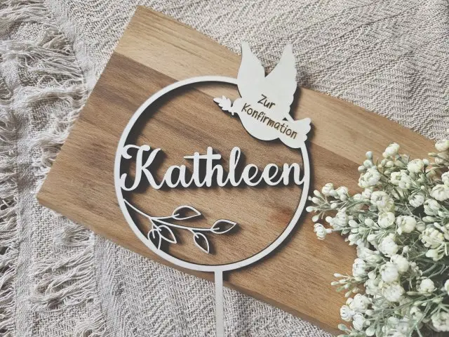 Cake Topper Schriftzug "Konfirmation 3" Lasercut aus Holz