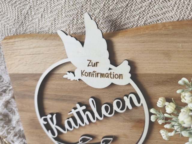 Preview: Cake Topper Schriftzug "Konfirmation 3" Lasercut aus Holz