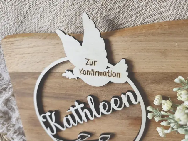 Cake Topper Schriftzug "Konfirmation 3" Lasercut aus Holz