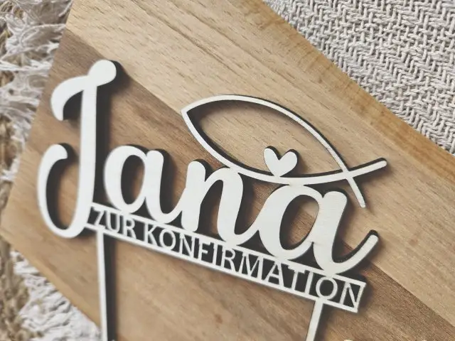 Cake Topper Schriftzug "Konfirmation 4" Lasercut aus Holz