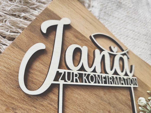Preview: Cake Topper Schriftzug "Konfirmation 4" Lasercut aus Holz
