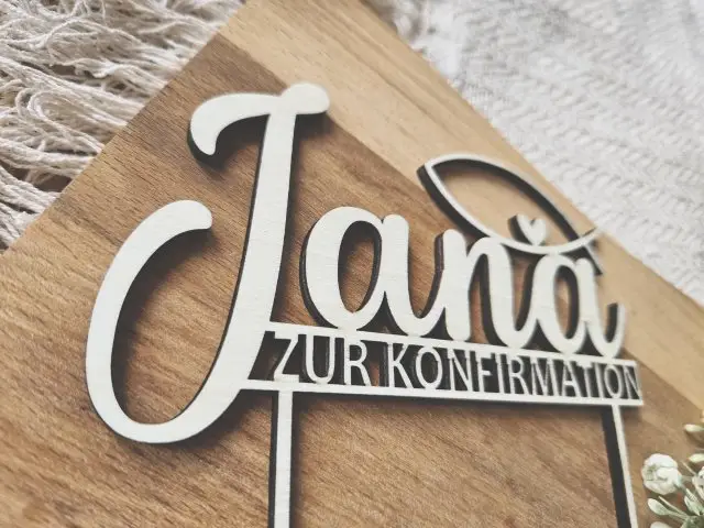 Cake Topper Schriftzug "Konfirmation 4" Lasercut aus Holz