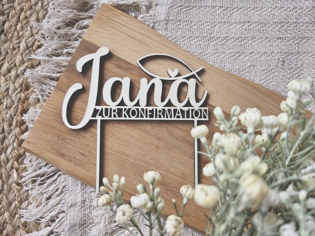 Preview: Cake Topper Schriftzug "Konfirmation 4" Lasercut aus Holz